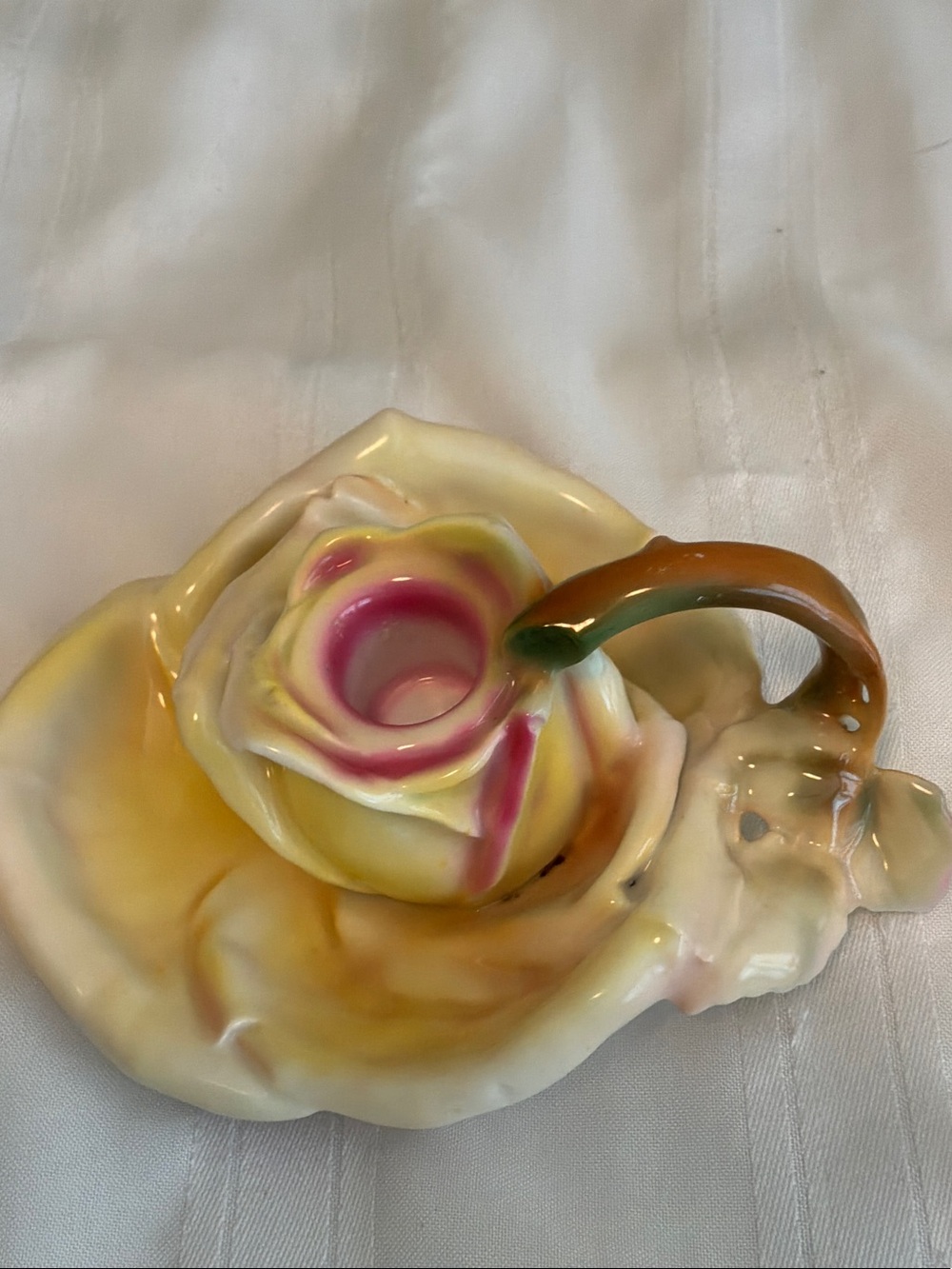Antique Royal Bayreuth porcelain rose chamber stick pink/yellow #27